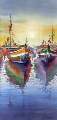 Shaima Umer, 10 x 22 Inchs, Watercolor on Paper, Seascape Painting, AC-SHA-076